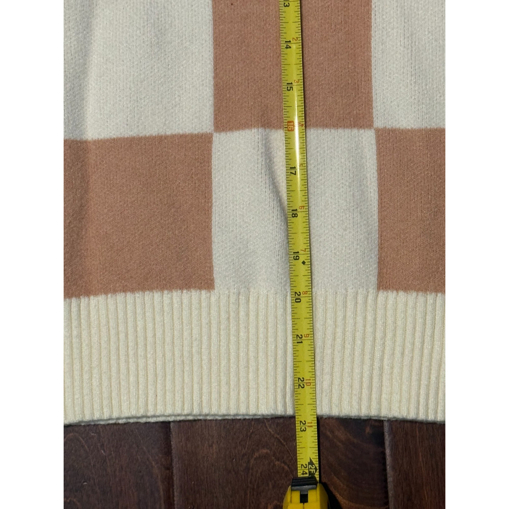 Tan White Colorblock Checkerboard Crewneck Pullover Academia Preppy Mock Neck M - Picture 5 of 8